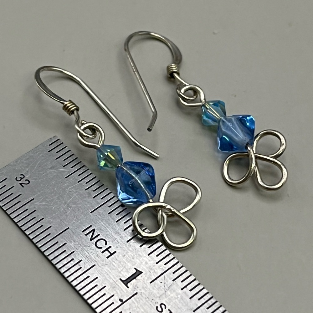 Whimsical Sterling Silver and Blue Crystal Earrings